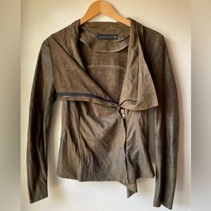 Zara woman’s green faux leather/suede jacket size xs GUC